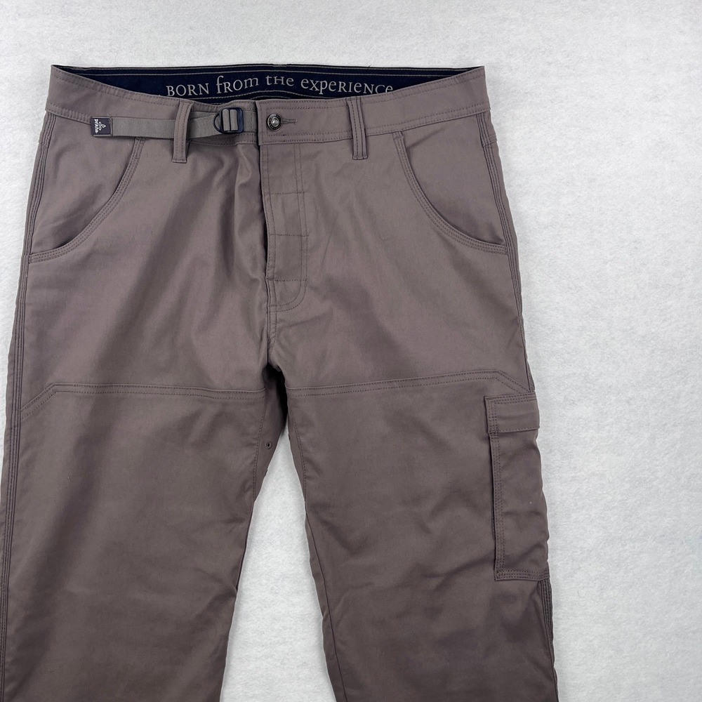 Prana Zion Mens 36x32 Cargo Hiking Pants Mud Brown Stretch Snap Hem Climbing